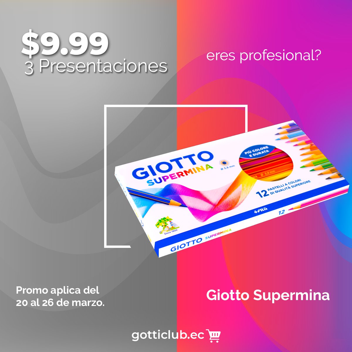 ClubGotti's tweet photo. Coloréalo todo con Giotto
Giotto Colors 3.0 Triangular, Giotto Supermina, Giotto Acuarelable
3 Presentaciones x $9.99
Promo aplica del 20 al 26 de marzo
Tienda Online
https://t.co/RfFxeVH7F9
#pinturas #lápices #painting #colores #marcadores #plastilina #útilesescolares #domicilio https://t.co/nzZ0SFexJC