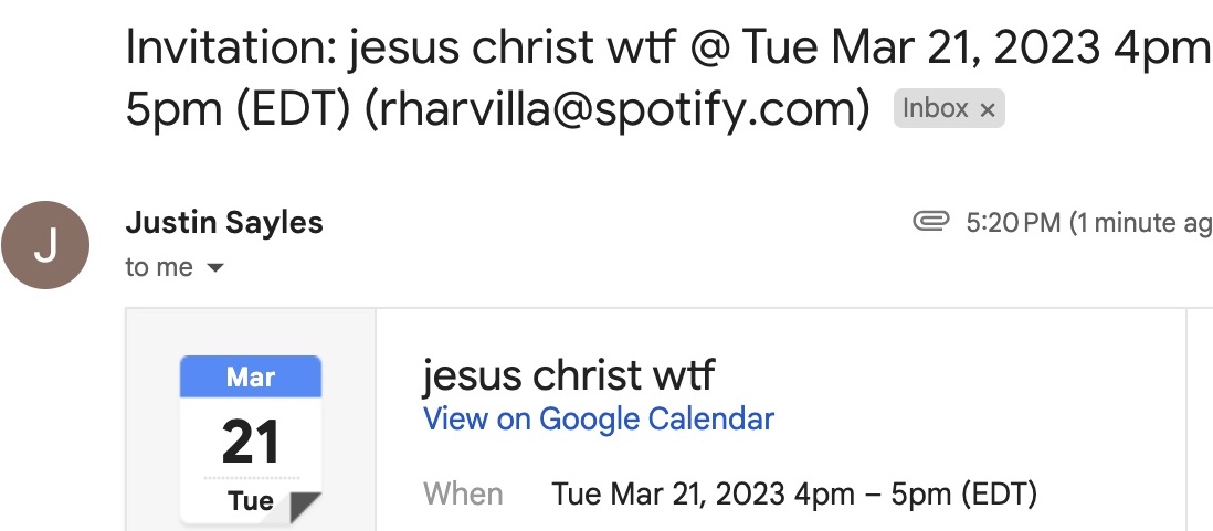 always a great sign when your editor sends this calendar invite