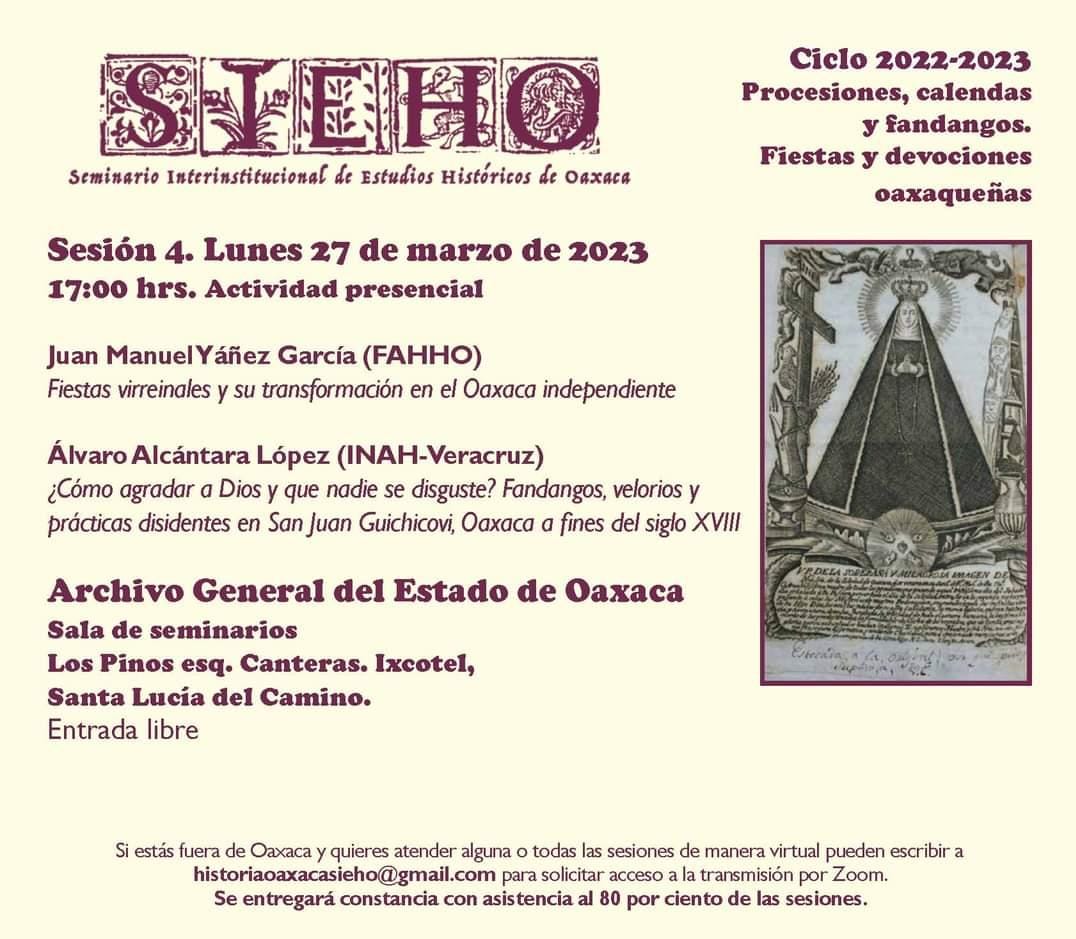santacultura's tweet photo. S I E H O
Invita a su 4° sesión este Lunes 27 de Marzo. 17 horas. Entrada libre.
Los Pinos esq. Canteras. Ixcotel Santa Lucía del Camino
Trasmisión virtual .
#SIEHO #SantaCultura @ciesas @GobiernoMX @AGEO_GobOax @Conacyt_MX #seminarios #Historiaregional @UABJO https://t.co/rykj5JRwO3