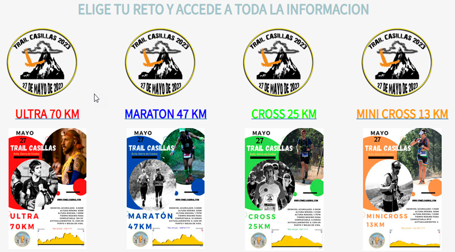 V Edición - «Trail Casillas» el próximo Sábado 27 de Mayo de 2023
▶️4 posibles modalidades casi cubiertas, #ULTRA 70Km , #MARATON 42Km, #CROSS 25Km, #MINI CROSS 13Km +INFO >> bit.ly/3n7fuXi
▶️🎥 youtu.be/DY_Y7RYrAc8
+INFO > bit.ly/3YXhL4p