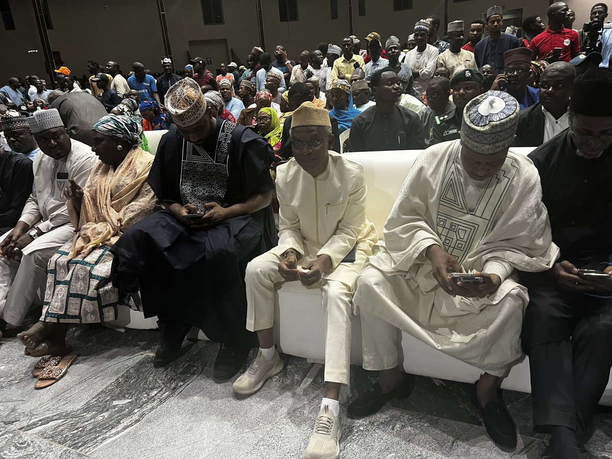 GovKaduna's tweet photo. Malam Nasir @elrufai and  the next @GovKaduna Senator Uba Sani joined supporters to watch the official declaration of @ubasanius as the governor-elect of Kaduna State. The people have decided that the work of progress continues. https://t.co/KXJoiZQJNB