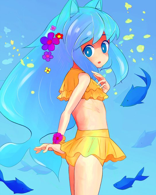 #これを見た人はマーメイドをTLに放流しようおはようございます。今日はdiodeさん()のお誕生日ということでしたのでお祝いでぎょぬこちゃんを描かせていただきましたふりふりセパレート! 