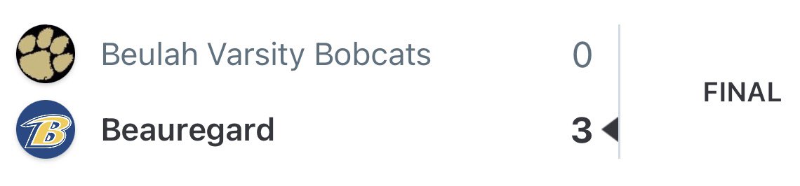 Beulah at Beauregard - Varsity 

Beauregard: 3
Beulah: 0
Final