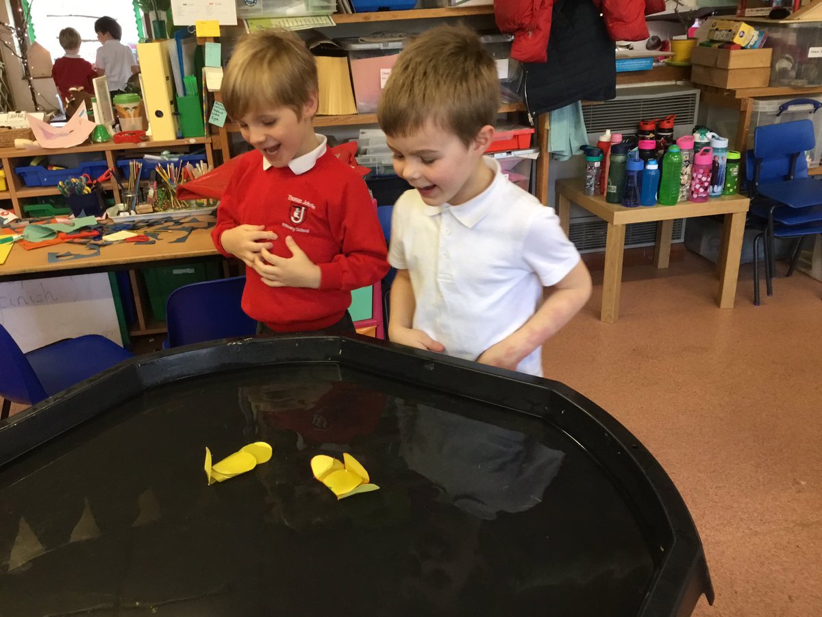 TJPrimary's tweet photo. For Science Week Reception created hidden messages on paper flowers. We then floated the paper flowers on water. It was very exciting to watch our flowers open to reveal our pictures inside. We experimented with different types of paper to see which worked the best. #TJReception https://t.co/ONd21wjjgy