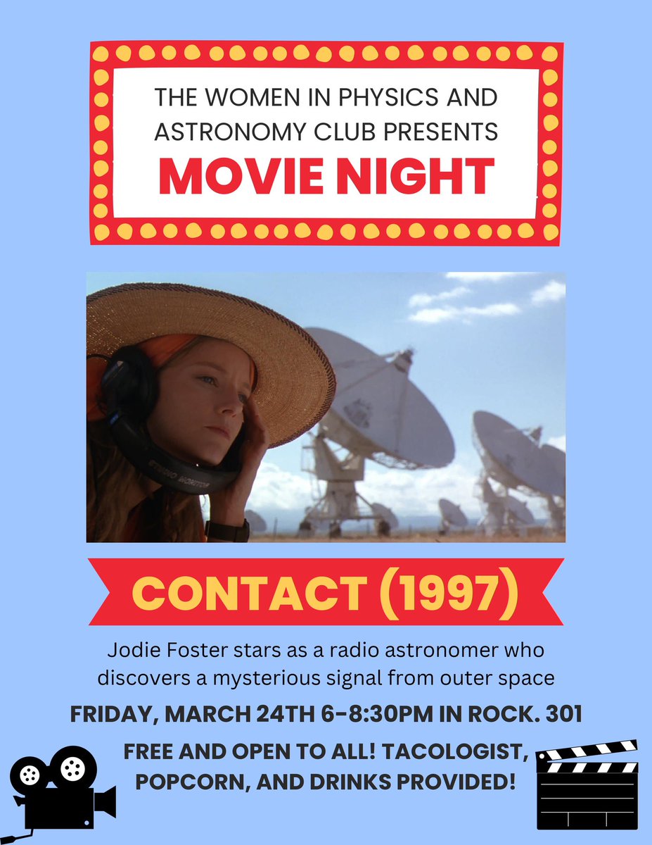 We’re excited to announce our upcoming movie night this Friday! Anyone is welcome to stop by, enjoy some popcorn and Tacologist, and watch Contact with us. Hope to see you there!