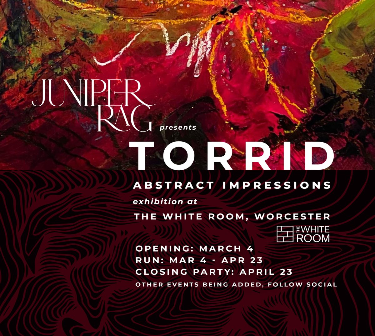 On view now! Over 30 artists from all over New England! Discover The White Room! #worcester #art #cultureofworcester #powerofculture #torrid #bringtheheat