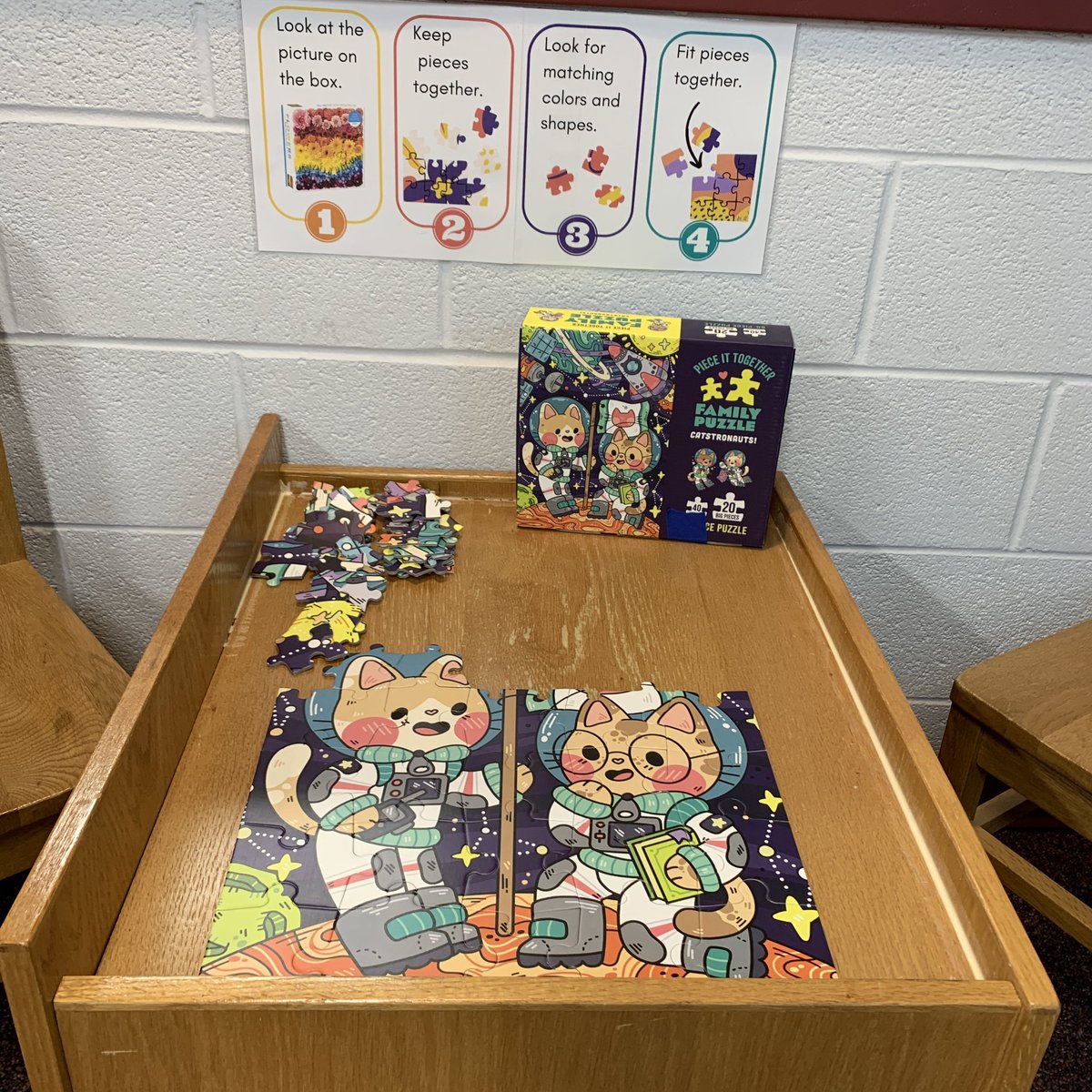 carolynvibbert's tweet photo. Puzzle with larger pieces was great for my kids! This puzzle was finished twice today. #PWCSLibraries #LibraryMakeover https://t.co/WCglmchQ9w