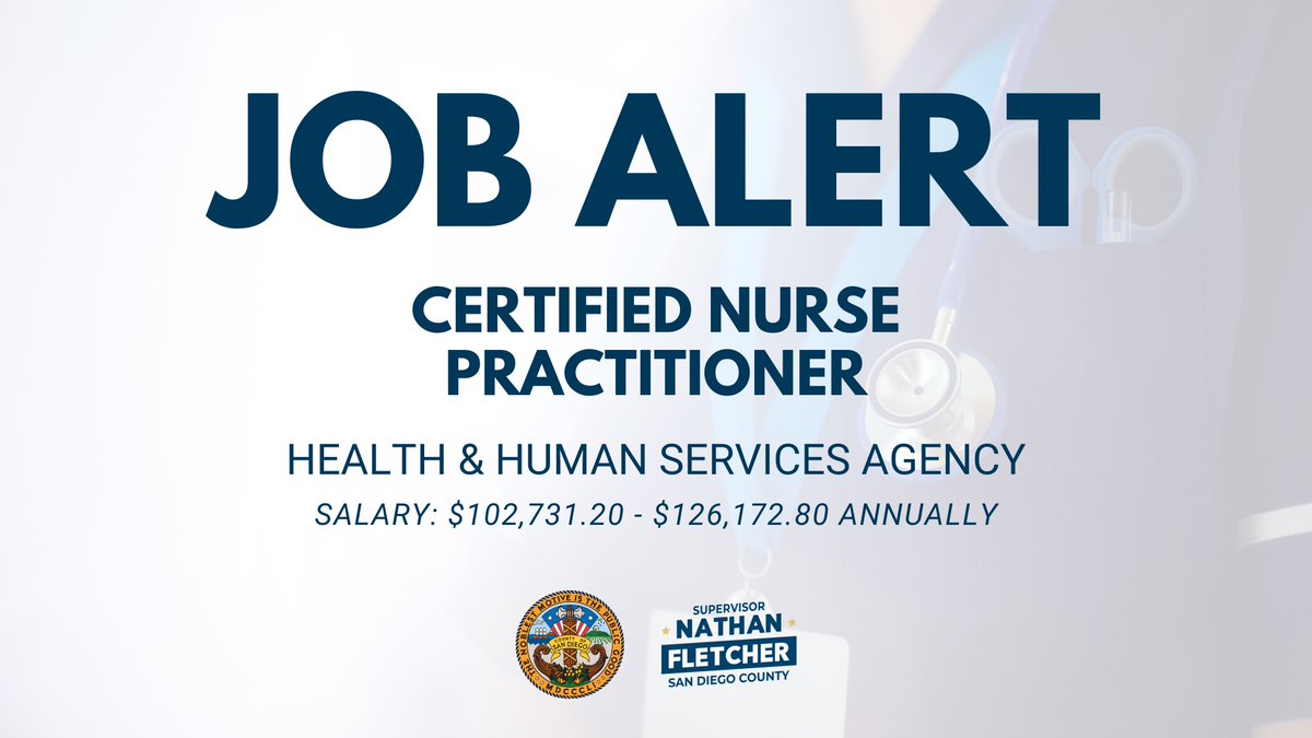 The County is looking for a Certified Nurse Practitioner. Apply today! governmentjobs.com/careers/sdcoun…