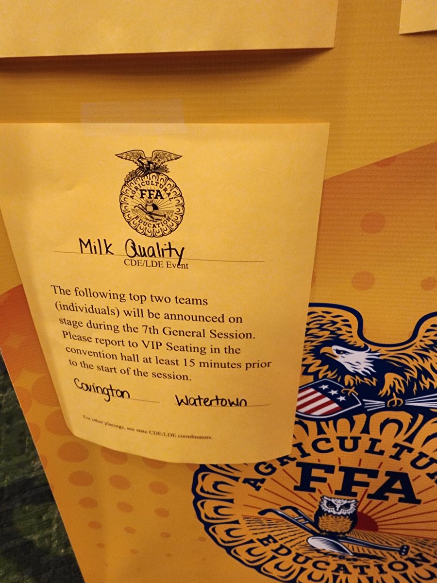 CovFFA's tweet image. Big News this morning from Level 5 as the @CovFFA Milk Quality Team has made it to the state finals!! Congratulations and good luck on Wednesday! #woocrew #stayingpositive #lovethatmilk