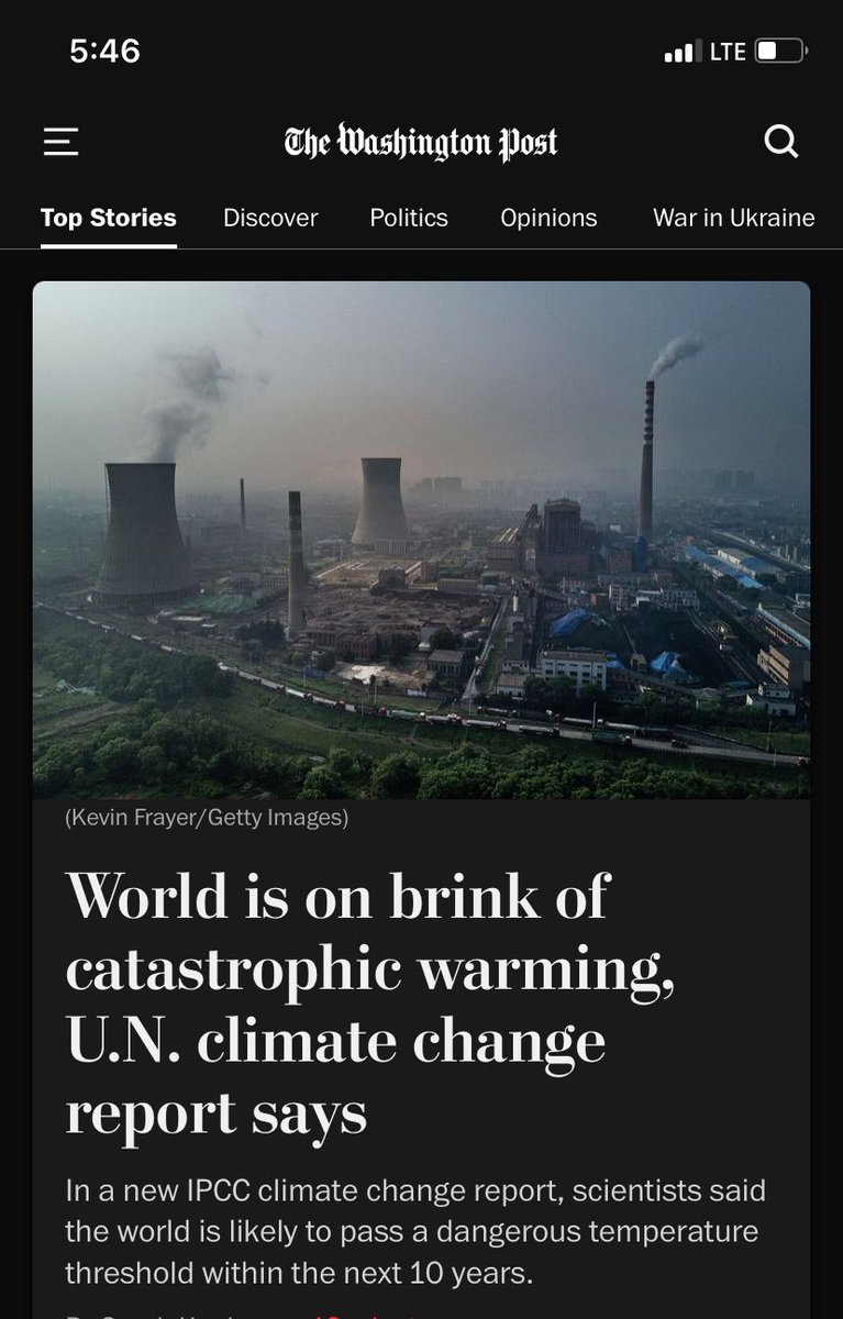 .<a href="/sarahkaplan48/">Sarah Kaplan</a>’s story about the IPCC report is still the first article on the <a href="/washingtonpost/">The Washington Post</a>’s homepage. Proud to work in a newsroom that rightly treats climate change like the biggest story on the planet.