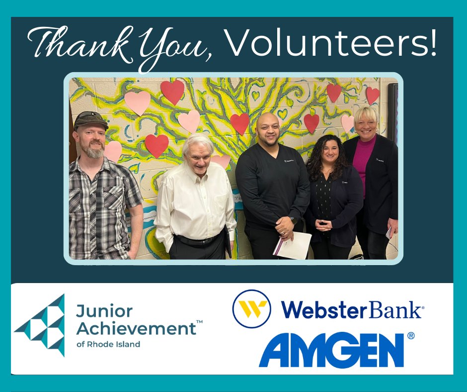 JARhodeIsland's tweet photo. Thank you to our small but mighty crew of community and business volunteers representing @Amgen and @WebsterBank at our #JAinaDAY for 5th grade students at Barnes Avenue Elementary School in Johnston for teaching #financialliteracy #workreadiness and #entrepreneurship. https://t.co/OtQTH09ObD