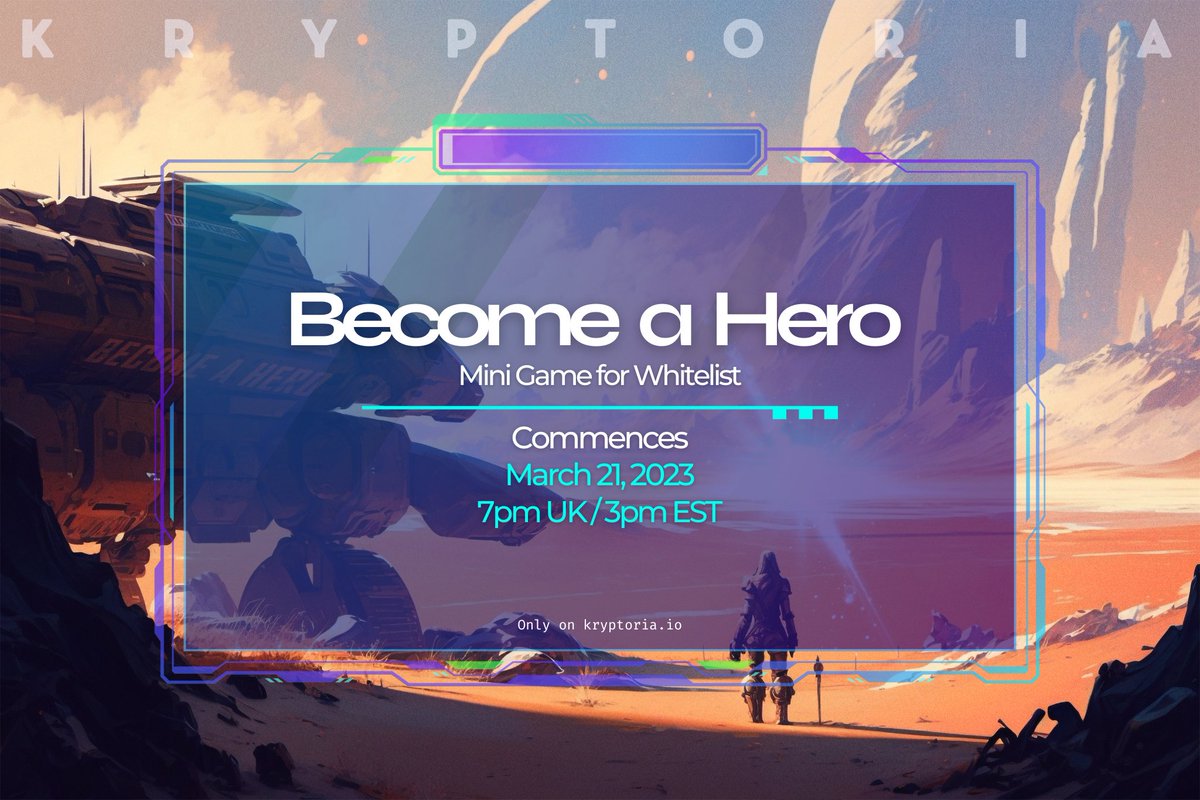 Get ready for the highly-anticipated Alpha Hero Mini Game🎮

Your objective is to navigate the game’s map and locate a precious resource that contains a coveted Whitelist spot. But remember, time is of the essence as only 150 lucky winners will be chosen.

See you in Kryptoria🫡