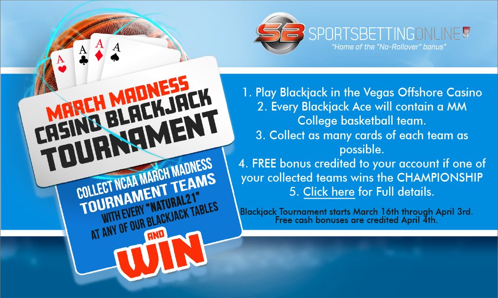 CASINO BLACKJACK TOURNAMENT - MARCH MADNESS ! Collect NCAA March Madness Teams - Follow the 4 steps and WIN 🏀🤑 Click here for the tournament details: buff.ly/3ySc6CY #NCAAB #marchmadnesstournament #PlayBlackJack #betonsports #sportsbettingonline #SBO