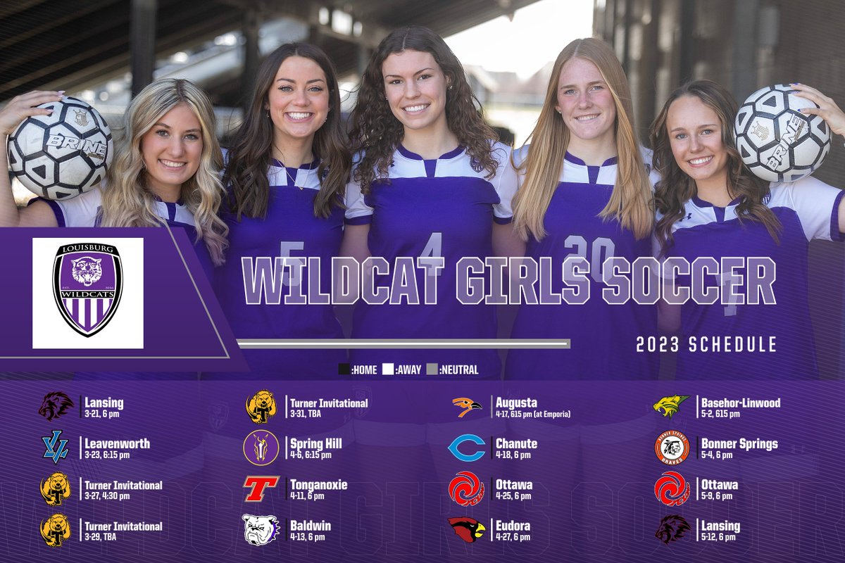 Louisburg girls soccer kicks off its season Tuesday at home as the Wildcats host Lansing at Wildcat Stadium. The Wildcats will be led by seniors (from left) Tehya Harvey, Brianne Kuhlman, Adyson Ross, Bree Gassman and Brylee Diederich. Good luck this year ladies!