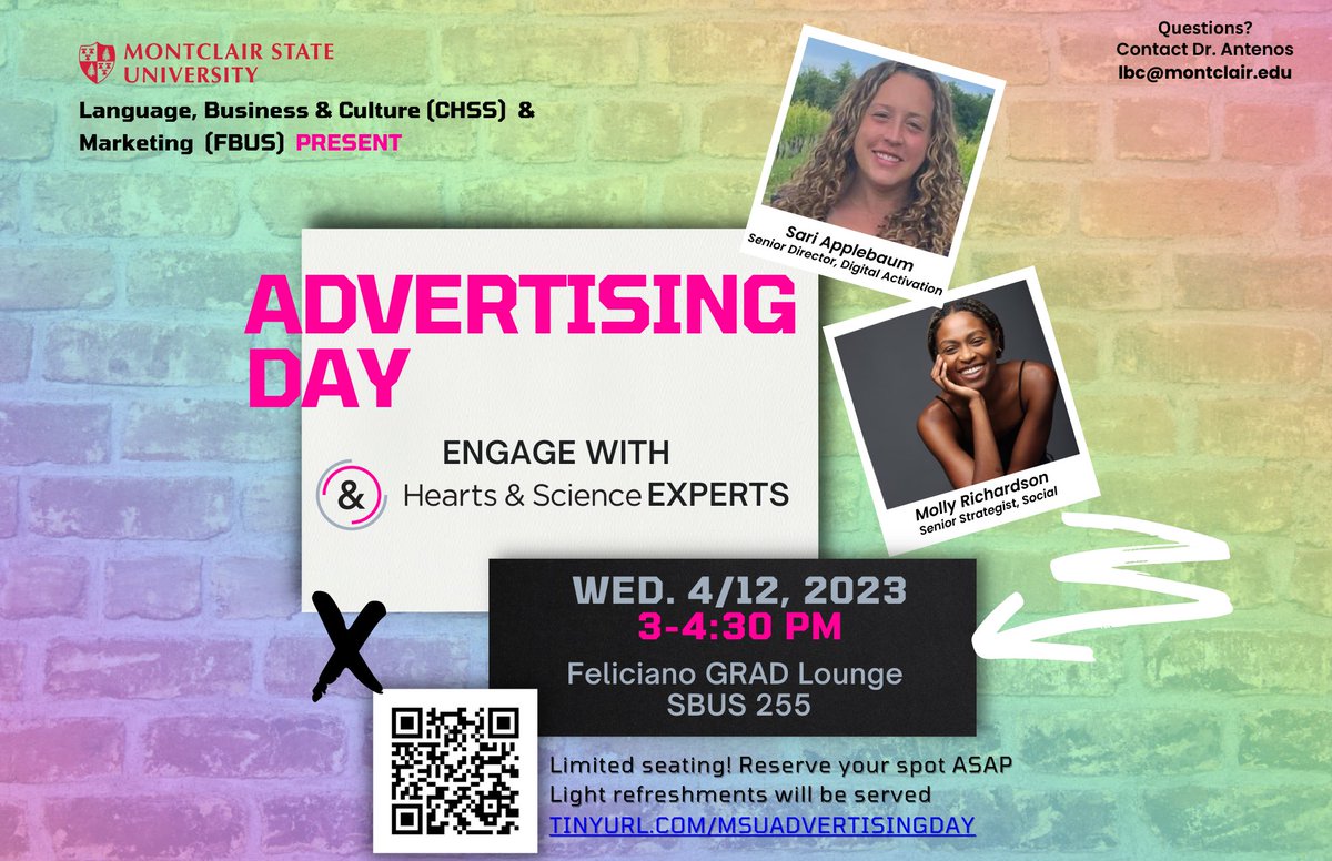 Language, Business &amp; Culture (@CHSS_MSU) and Marketing (@BizFeliciano) invite you to join Sari Applebaum and Molly Richardson of NYC #marketing agency @heartsandscience to learn about #careers in the industry and explore the wealth of possibilities. #advertising #multiculturalism