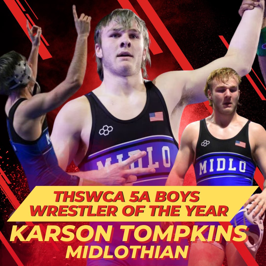 Congratulations to the <a href="/THSWCA/">THSWCA</a> 5A Boys Wrestler of the Year…

…2022 USAW HS Recruiting Showcase Champ, Red River Rivalry team member (beat OK 6A State Champ), 50-0 on the season and 2x TX State Champ…

KARSON TOMPKINS (MIDLOTHIAN)