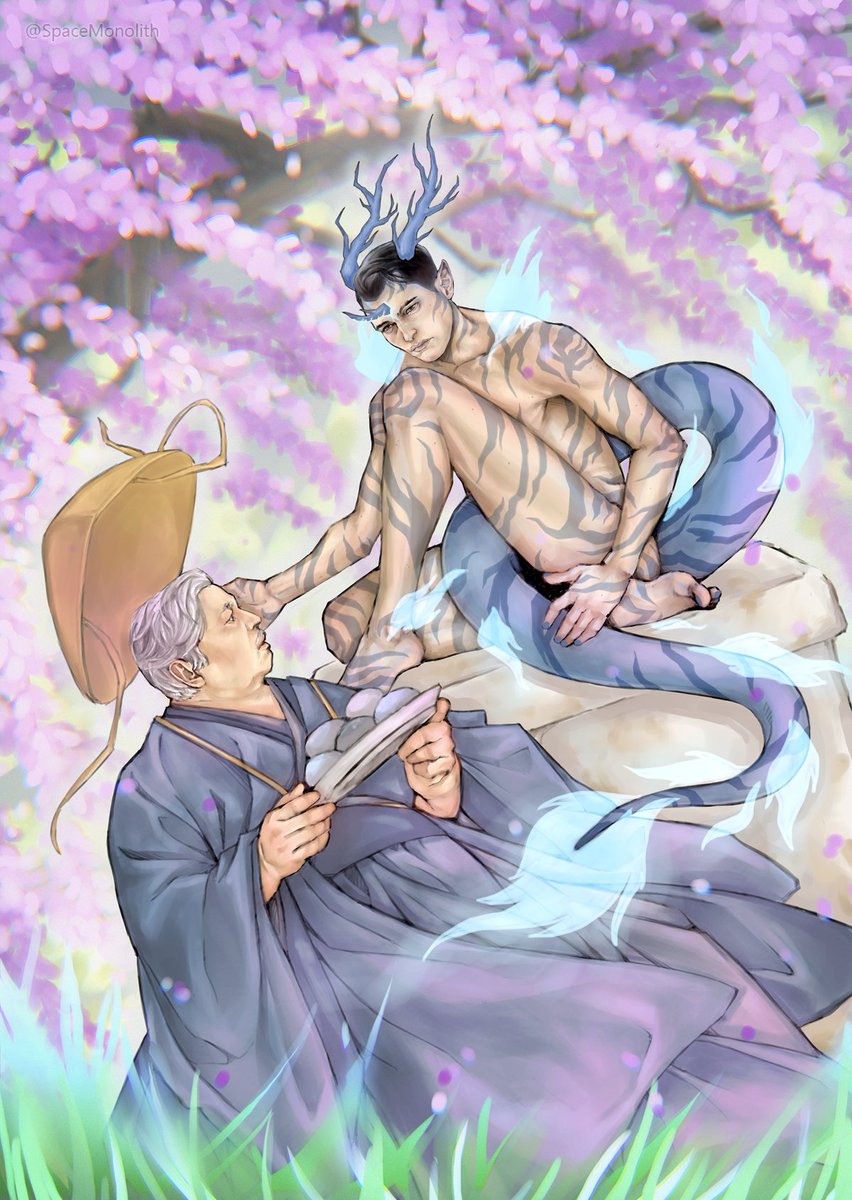 SpaceMonolith's tweet photo. I'm finally allowed to share my piece for the #SIXTY_ZINE ~ 😊
Sixty is a kirin and Ben is a priest/sage bringing him some offerings but Sixty's more interested in Ben~💙
#dbh #DetroitBecomeHuman #RK800 #RK800_60 #DBHSixty #DBH60 #Ben60 #BenSixty #DBHBen https://t.co/HWAB2xYeIq