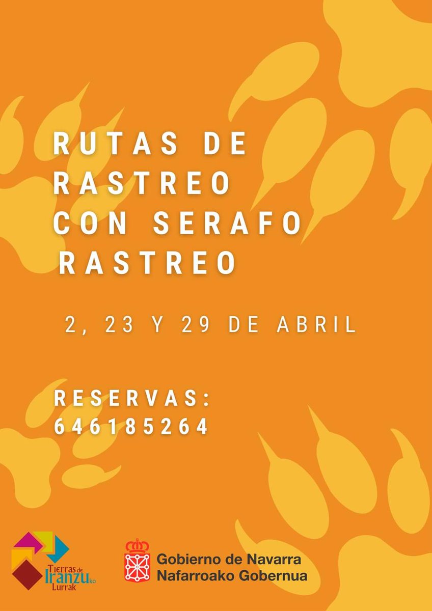 tierrasDiranzu's tweet photo. 📣🐾Rutas de rastreo en Tierras de Iranzu   con #SerafoRastreo  🦌🐺
🐾Domingo 2 de abril #EmbalsedeAlloz
🐾Domingo 23 de abril #HayedodeLezaun
🐾Sábado 29 de abril. #CañóndelríoIranzu
👉Horario : 9:30H a 13 :30H
👉Reservas : 646185264 ; info@tierrasdeiranzu.com
Precio : 10€ https://t.co/lkRkZgVlAP