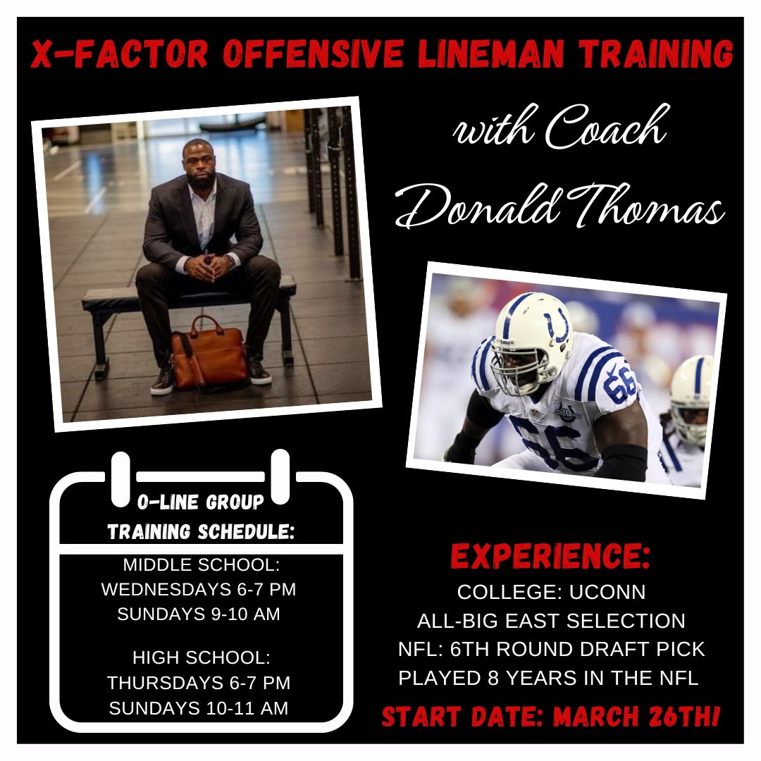 Anthony Morelli: X-Factor QB Academy (@xfactorqb) on Twitter photo Starting Sunday, March 26th — we will now be offering Offensive Lineman training with <a href="/Thedthomas64/">Donald Thomas</a> ‼️
••
If you sign up this week, we will waive the initial evaluation and start up fee. Please DM or email 📧 xfactorQB@gmail.com for sign up link!
••
QBs — share it! 🔥 Starting Sunday, March 26th — we will now be offering Offensive Lineman training with <a href="/Thedthomas64/">Donald Thomas</a> ‼️
••
If you sign up this week, we will waive the initial evaluation and start up fee. Please DM or email 📧 xfactorQB@gmail.com for sign up link!
••
QBs — share it! 🔥