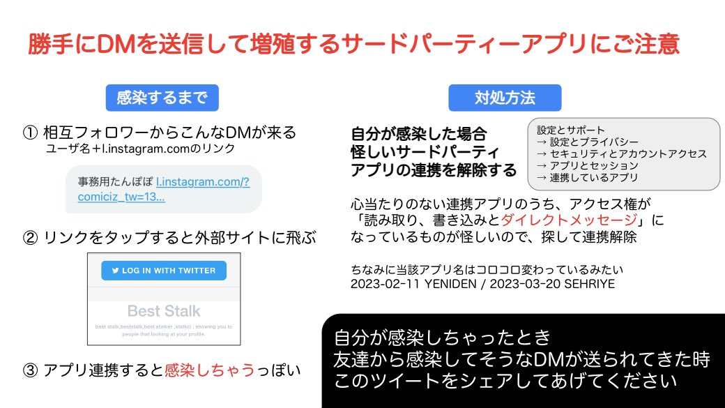 ツイッターアカウントを乗っ取って、勝手にDMを送信して増殖するサードパーティーアプリにご注意！