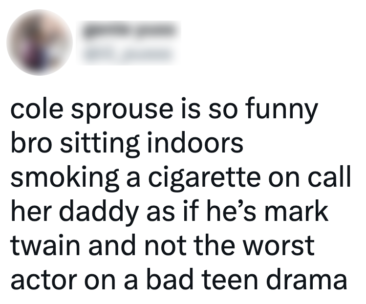 spillqualitea's tweet photo. 6/ It was HOW he smoked the cigarette.

Whether it was that he gave “the energy of the worst person you met in your Intro to Philosophy class”, a “badly narcissistic demeanor”, or just simply “the ick”... there’s something about Cole that was disingenuous and pretentious. https://t.co/deg698EfPH