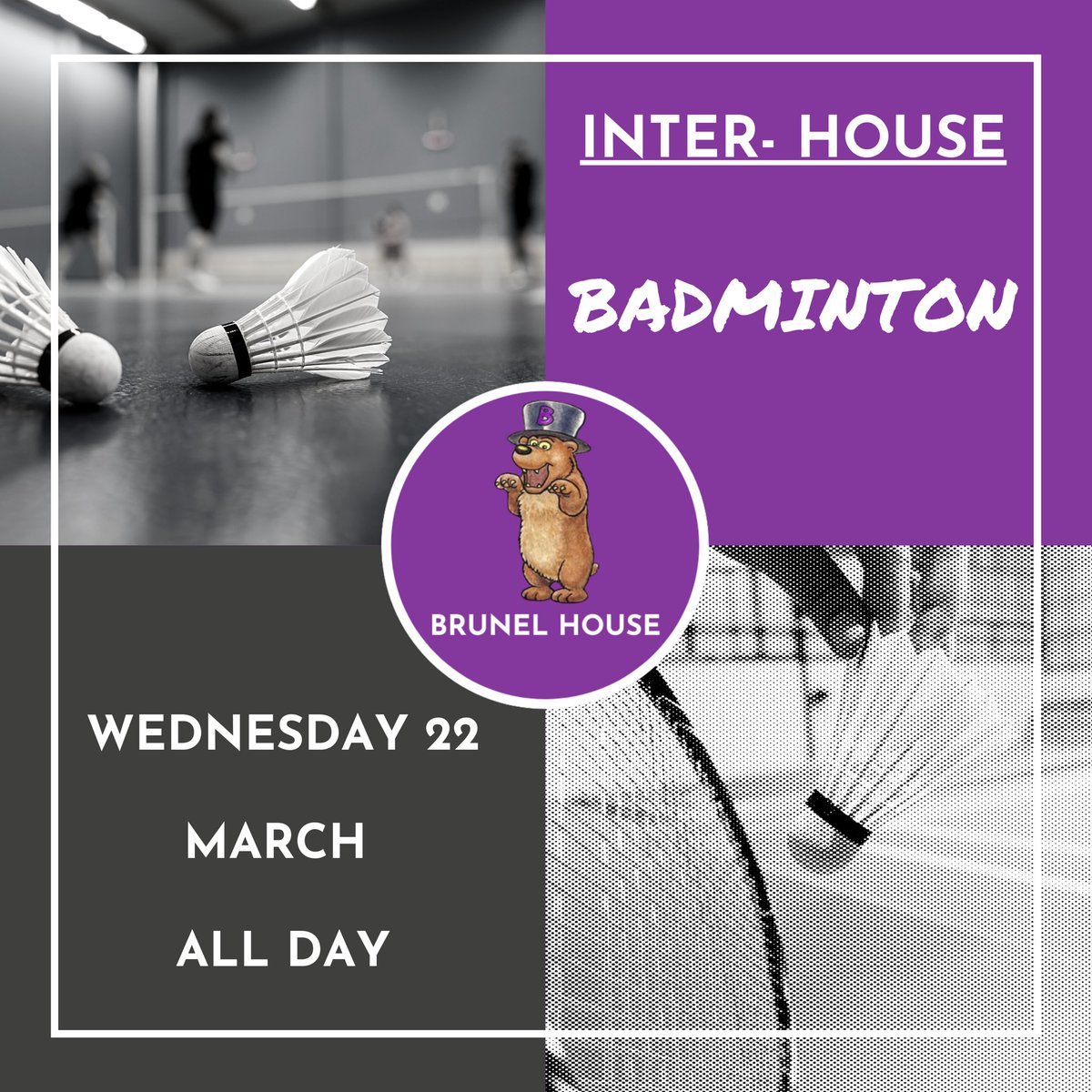 Good luck to our Inter team playing on Wednesday! Don’t forget to come to school in your kit! You will still need your books for lessons- check the schedule please for when you are playing! #youcandareifyourreabrunelbear🐻