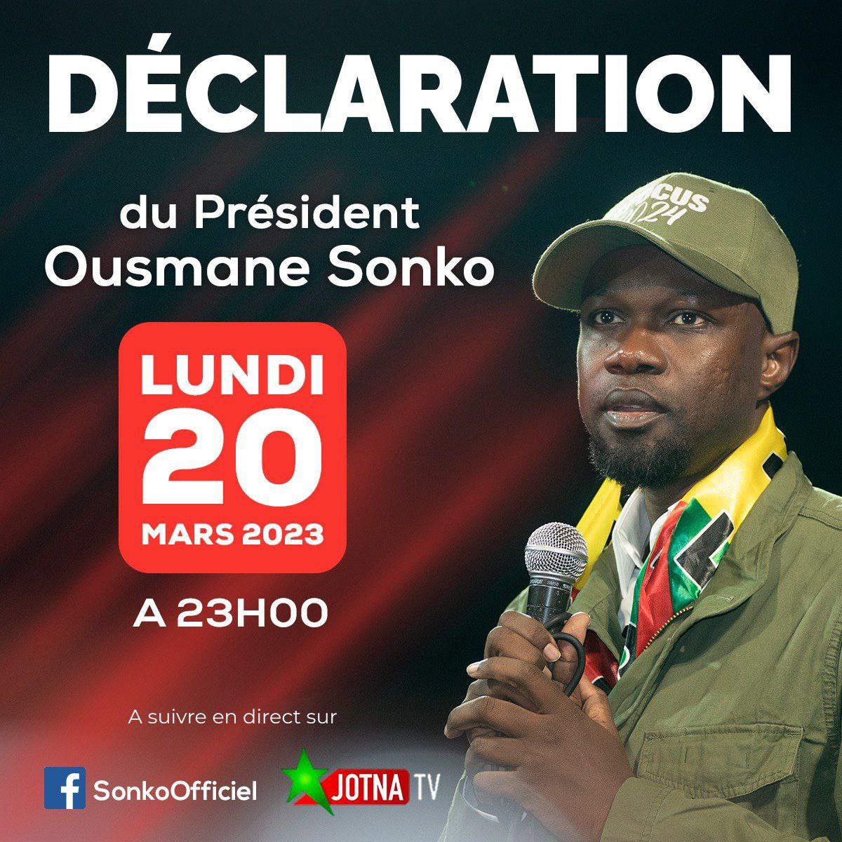 SonkoOfficiel's tweet photo. Mes chers compatriotes,

Nous vous donnons rendez-vous dans un instant pour une importante déclaration.

#résistance https://t.co/NNxXiepICt