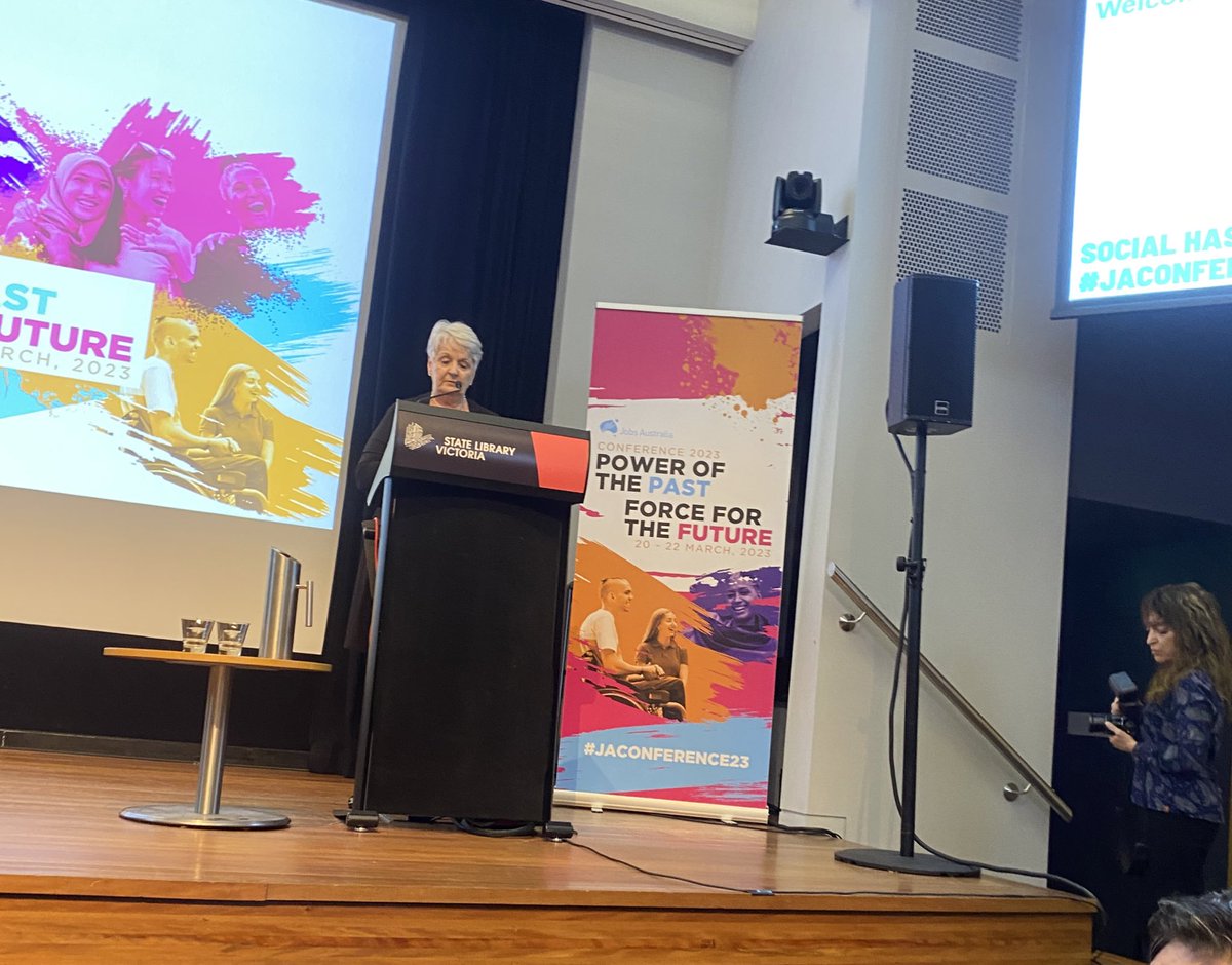 Carmel Crouch Chair @JobsAustLtd says not for profit orgs working in employment need to embrace their collective superpowers and ensure their voices are heard to inform government policy #JACONFERENCE23