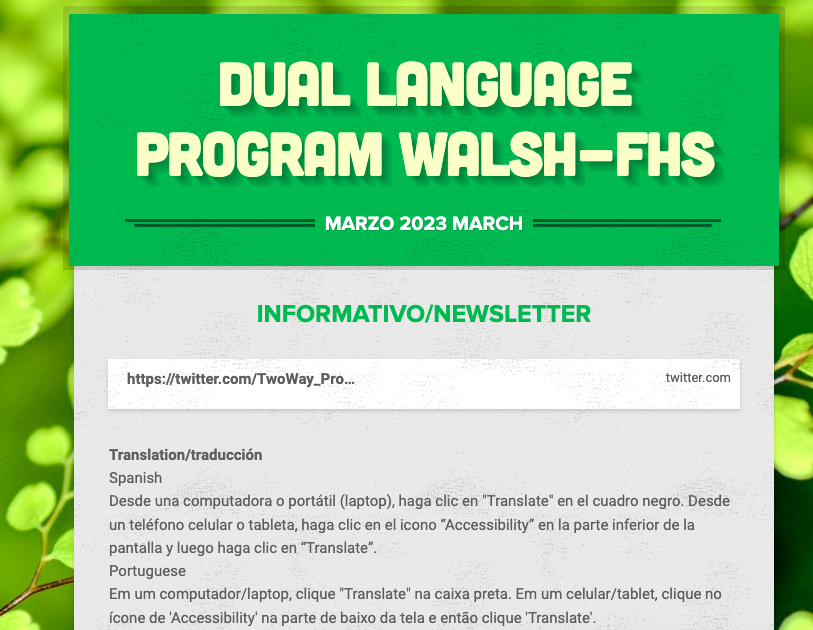 Check out Dual Language Program  Walsh-FHS/ Lea nuestro informativo y celeber los logros de nuestros estudiantes (via smore.com) smore.com/paumz-dual-lan…