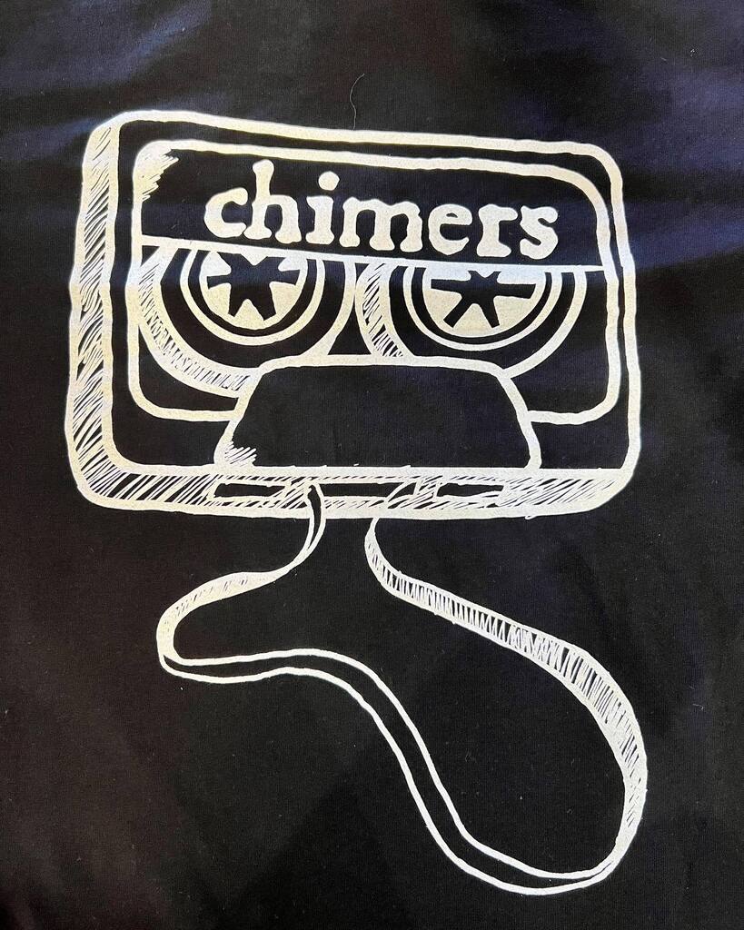 It’s always great when you get to #screenprint #merch for an awesome #band like @chimers_band - #handprinted by the wizard 🧙‍♀️ #mattyv - #chimers #aisle6ix #bandmerch #tshirts #tape #cassette instagr.am/p/CqBqa2vhYQq/