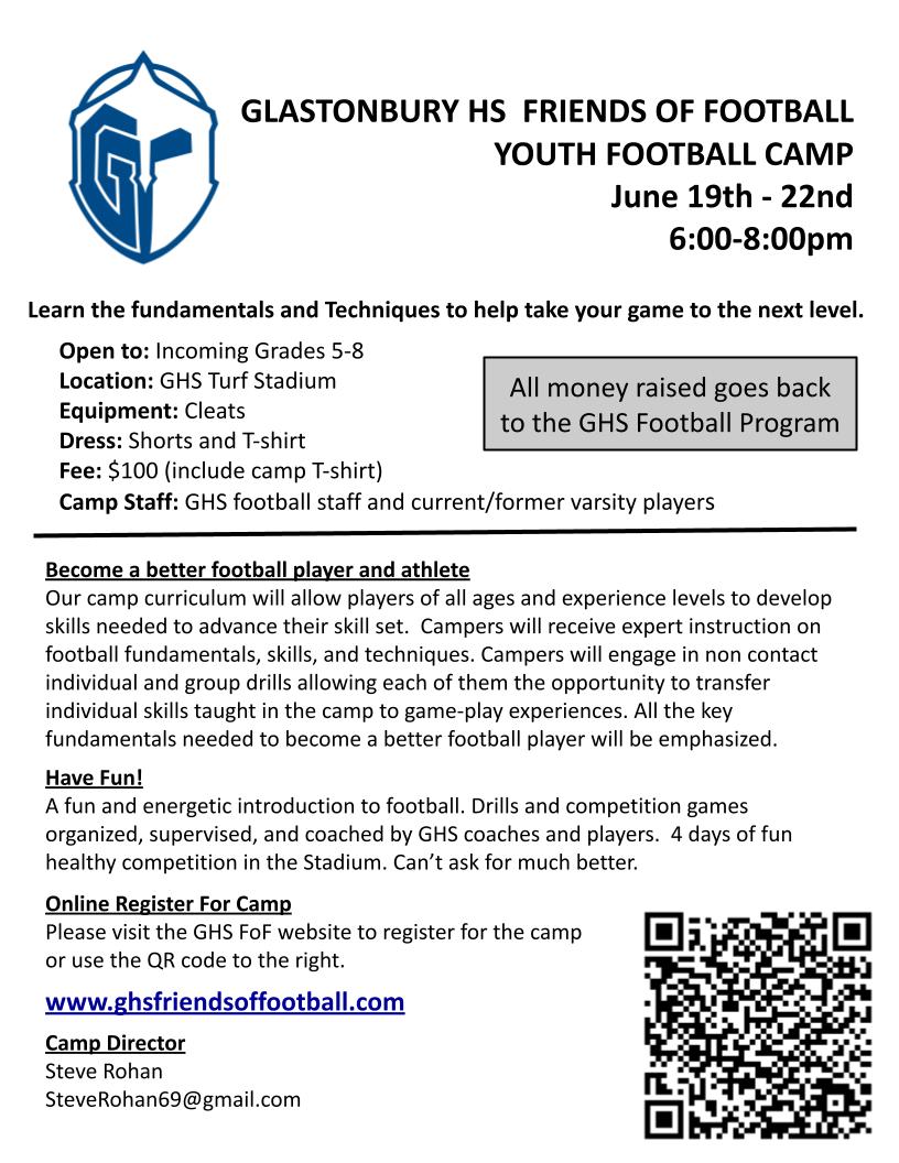 GHS_Gridiron's tweet image. Registration is now open for the 2023 GHS Friends of Football youth football camp. Sign up before spots run out!