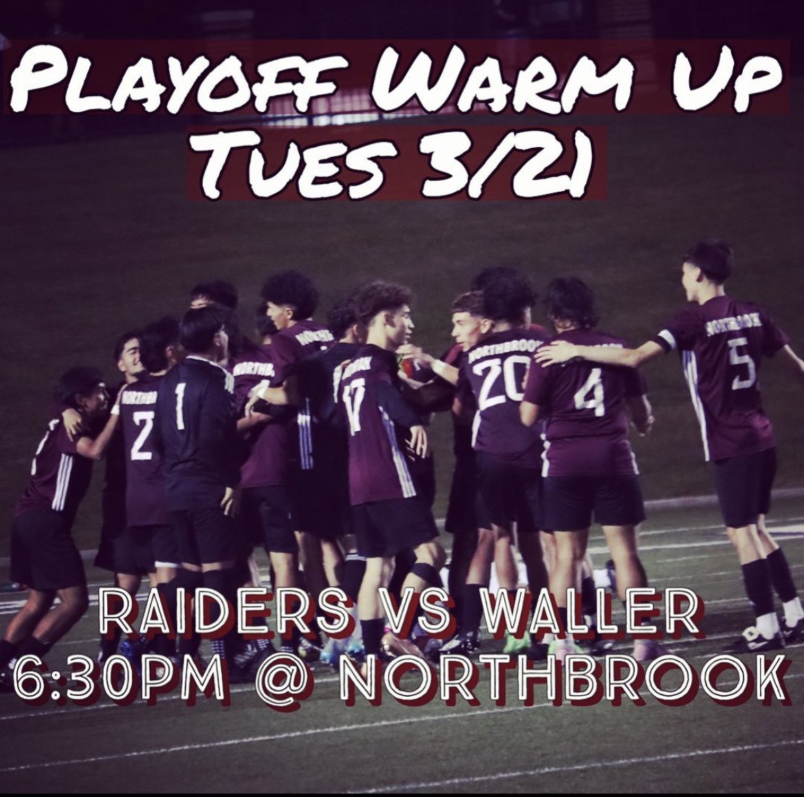 Time to get back to business. Varsity faces Waller at home tomorrow in a warm up game before we start the playoffs. Playoff time, date, and place coming soon!