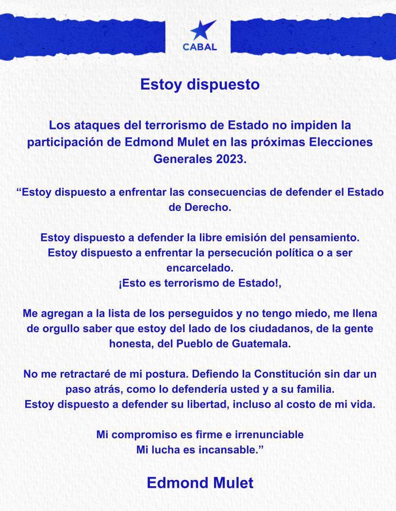 Edmondmulet's tweet photo. No me van a parar, ¡esto es terrorismo de Estado! Ahora me agregan a la lista de los perseguidos, pero yo no tengo miedo, me llena de orgullo saber que estoy del lado de los ciudadanos, de la gente honesta, del Pueblo de Guatemala. https://t.co/G8Tm7b2hWk