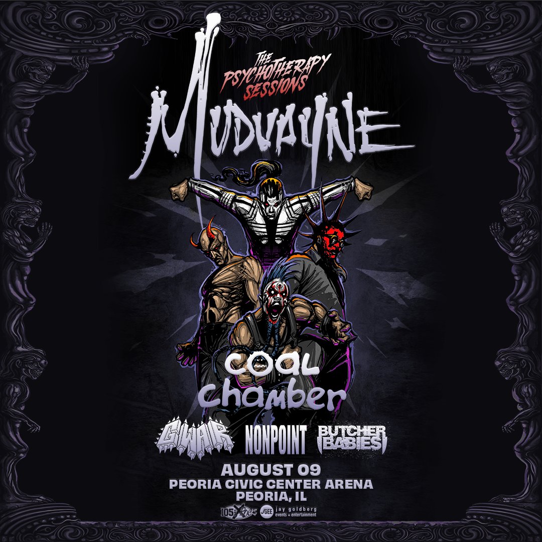 New Show 🤘 #Mudvayne returns to Peoria at the <a href="/PeoriaCivicCntr/">Peoria Civic Center</a> Arena on August 9th with special guests <a href="/coalchamber/">Coal Chamber</a>, <a href="/gwar/">GWAR</a>, <a href="/nonpoint/">Nonpoint</a>, and <a href="/ButcherBabies/">BUTCHER BABIES</a>. Get ready to rock, this will be legendary. Presented with <a href="/1057thexrocks/">105.7 The X ☠</a>.

On sale Friday at 10am
> jaytv.com/event/mudvayne