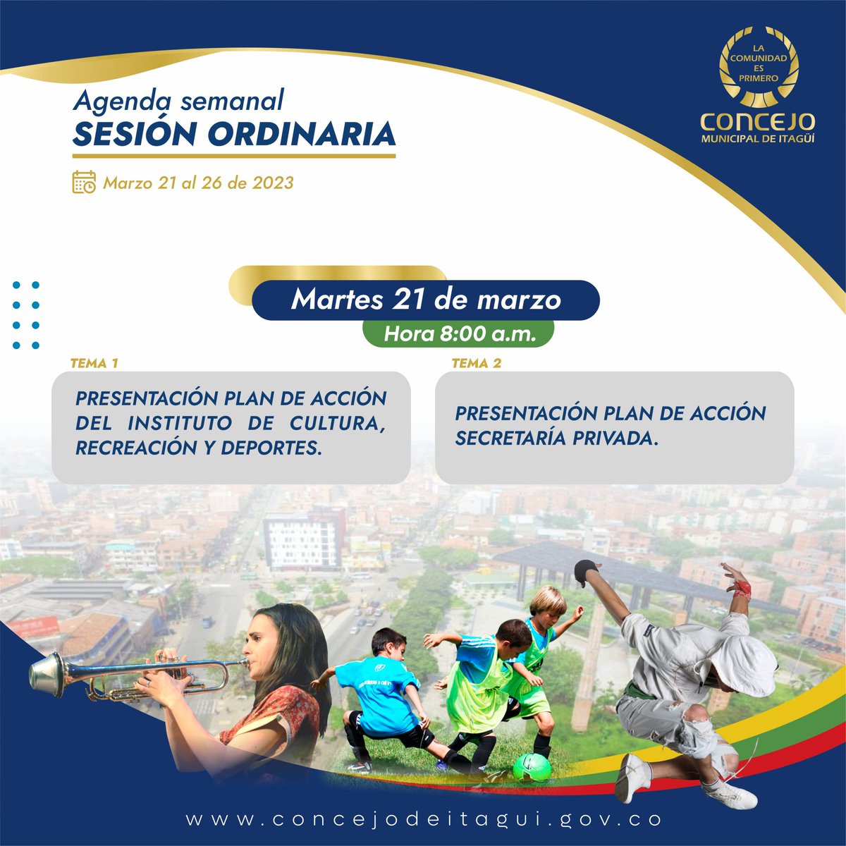 👉🏽 Mañana Martes 21 de marzo, tendremos la presentación del plan de acción del @institutoitagui, seguido de la presentación del plan de acción de la Secretaría Privada. 

📍Los esperamos en nuestro live de
🎥 Facebook: facebook.com/ConcejoDeItagu…
🎥 YouTube: youtube.com/@ConcejoDeItag…