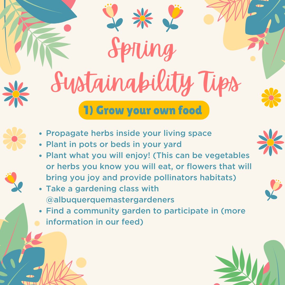 UNMsust's tweet image. Happy Spring Lobos! We hope you find some of our sustainability tips useful for the new season. Spring in New Mexico has so much to offer. Comment which tip you think you will utilize!