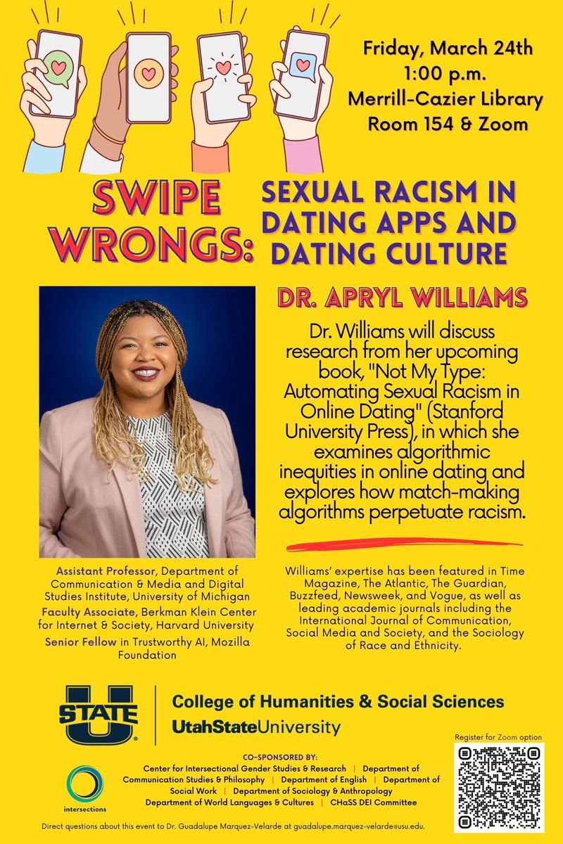 Hear @AprylW discuss the inequities of online dating this FRIDAY in @USULibraries room 154.