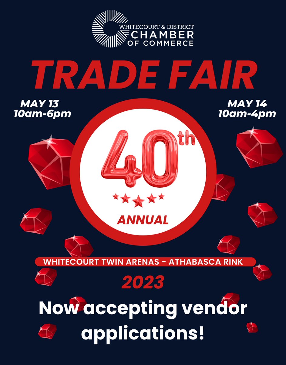 Register for the 40th Annual Trade Fair today!
whitecourtchamber.com/events/
#tradefair #whitecourtevents #mothersdayweekend