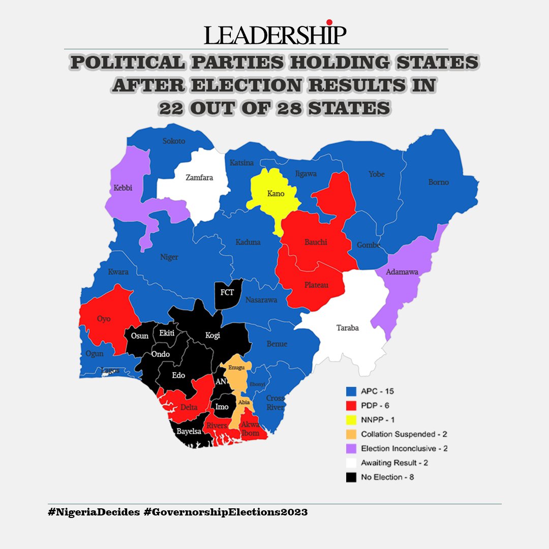 LEADERSHIP NEWS on Twitter "Map of 2023 Governorship Election Live