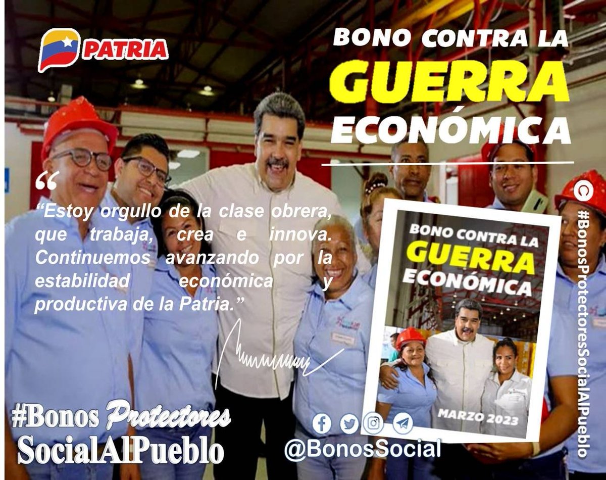 Bonos Protectores Social Al Pueblo (@bonossocial) on Twitter photo 🚨 #AHORA: Confirmado ya empezó hoy #20Mar la entrega del #BonoContraLaGuerraEconómica (marzo 2023) a través del Sistema <a href="/CarnetDLaPatria/">Carnet de la patria</a> enviado por nuestro Pdte. <a href="/NicolasMaduro/">Nicolás Maduro</a>.
✅ Para los pensionados del #IVSS y #AmorMayor
<a href="/BonosSocial/">Bonos Protectores Social Al Pueblo</a>
#JuntosContraLasMafias 🚨 #AHORA: Confirmado ya empezó hoy #20Mar la entrega del #BonoContraLaGuerraEconómica (marzo 2023) a través del Sistema <a href="/CarnetDLaPatria/">Carnet de la patria</a> enviado por nuestro Pdte. <a href="/NicolasMaduro/">Nicolás Maduro</a>.
✅ Para los pensionados del #IVSS y #AmorMayor
<a href="/BonosSocial/">Bonos Protectores Social Al Pueblo</a>
#JuntosContraLasMafias