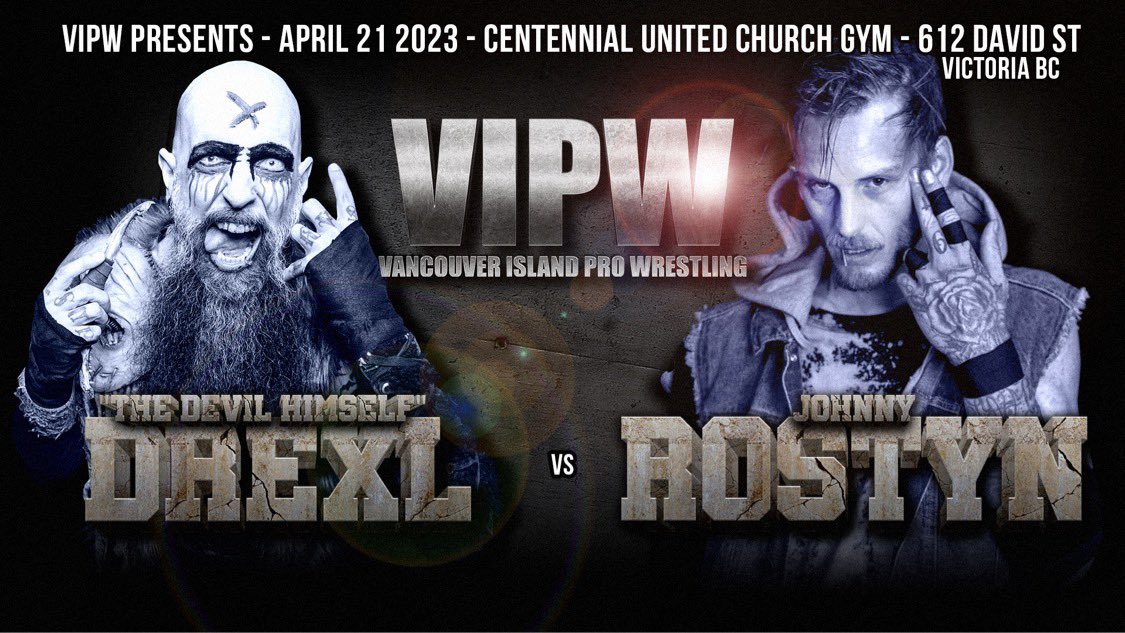 In his VIPW debut, DREXL will lockup with the M.o.T.’s Johnny Rostyn 
One of the most violent wrestlers in the history of the Pacific Northwest comes to Vancouver Island 
See it live April 21 
viprowrestling.ca
#Victoria #victoriabc #vancouverisland #victoriaevents