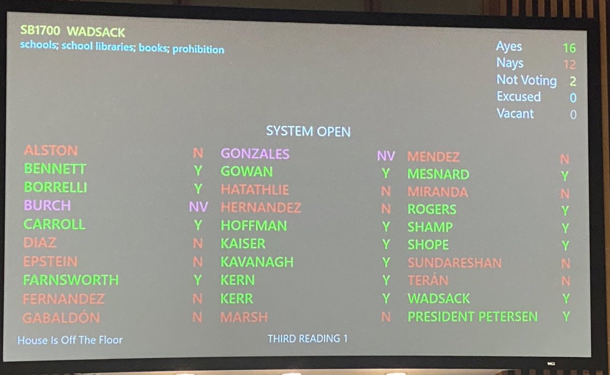 Sad day in AZ as the #AZSenate joins the #BookBanning bandwagon. #BookBans aren't about protecting kids from harmful material. They're about fearing the fact that kids are choosing to educate themselves about history and policies that perpetuate hate and division.