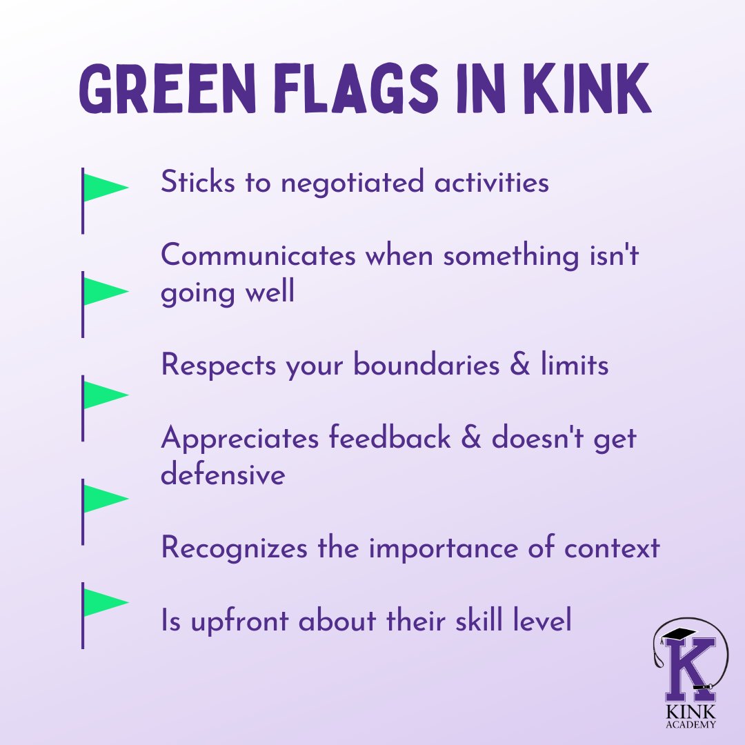 KinkAcademy's tweet photo. What green flags do you look for in a kink partner? https://t.co/VjqDedzmqr