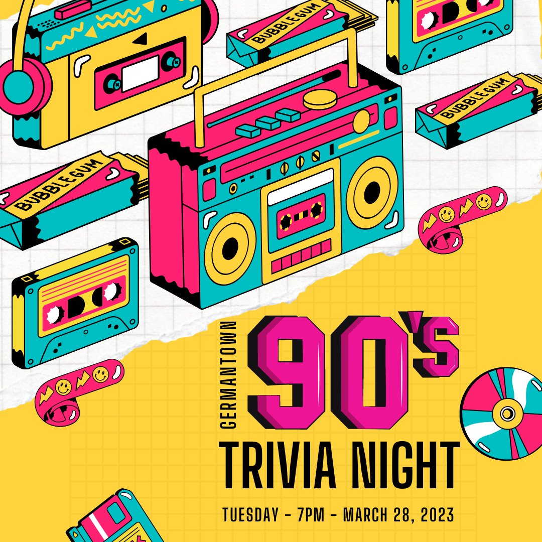 We’ve got 90s Trivia Night coming up next Tuesday, March 28, from 7-9pm at our Germantown taproom! You can grab dinner from Cabin Attic Burgers too. Extra credit to anyone who knows the Macarena, sports “The Rachel”, or knows the beeper code for I love you.

#nashvilletrivia #90s