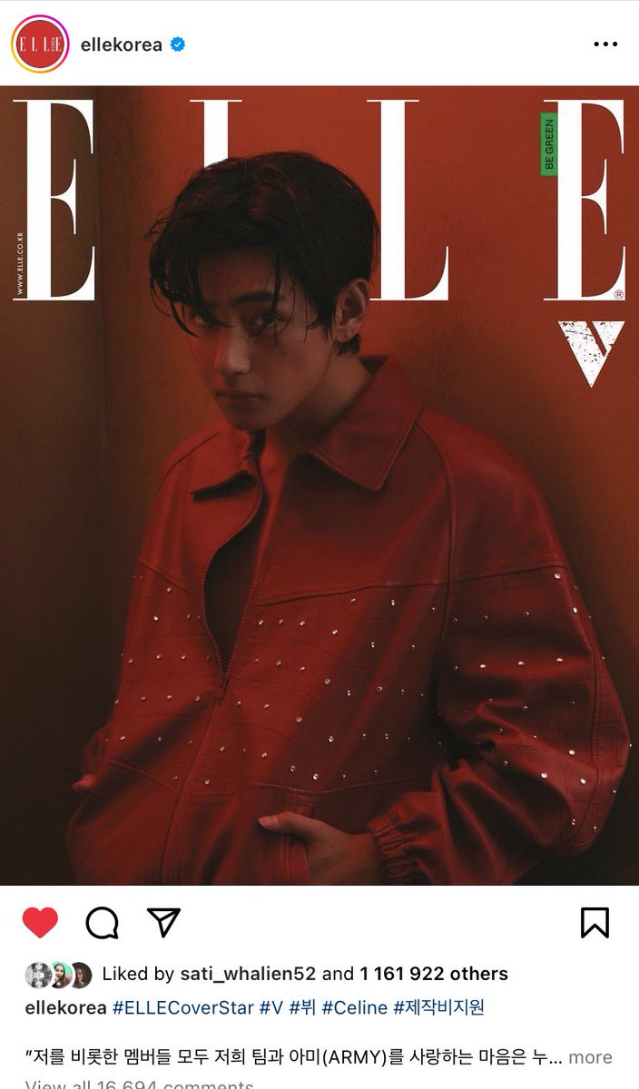 taesoothe's tweet photo. Taehyung’s ELLE cover posts are now for ELLE Korea first ever to surpass 1M likes 🚀🚀🚀 

ELLE Korea the most liked posts in Instagram

#1 Tae ELLE cover — 1.21M
#2 Tae ELLE cover — 1.2M
#3 Tae ELLE cover — 1.16M
#4 Tae ELLE cover banner — 655k
#5 Goo Youngjung & Lee Jaewook — 502k
#6 Josh Harmon reenaction — 441k
#7 TXT ELLE Man covers — 426k
#8 Hobi NYRE performance news — 420k