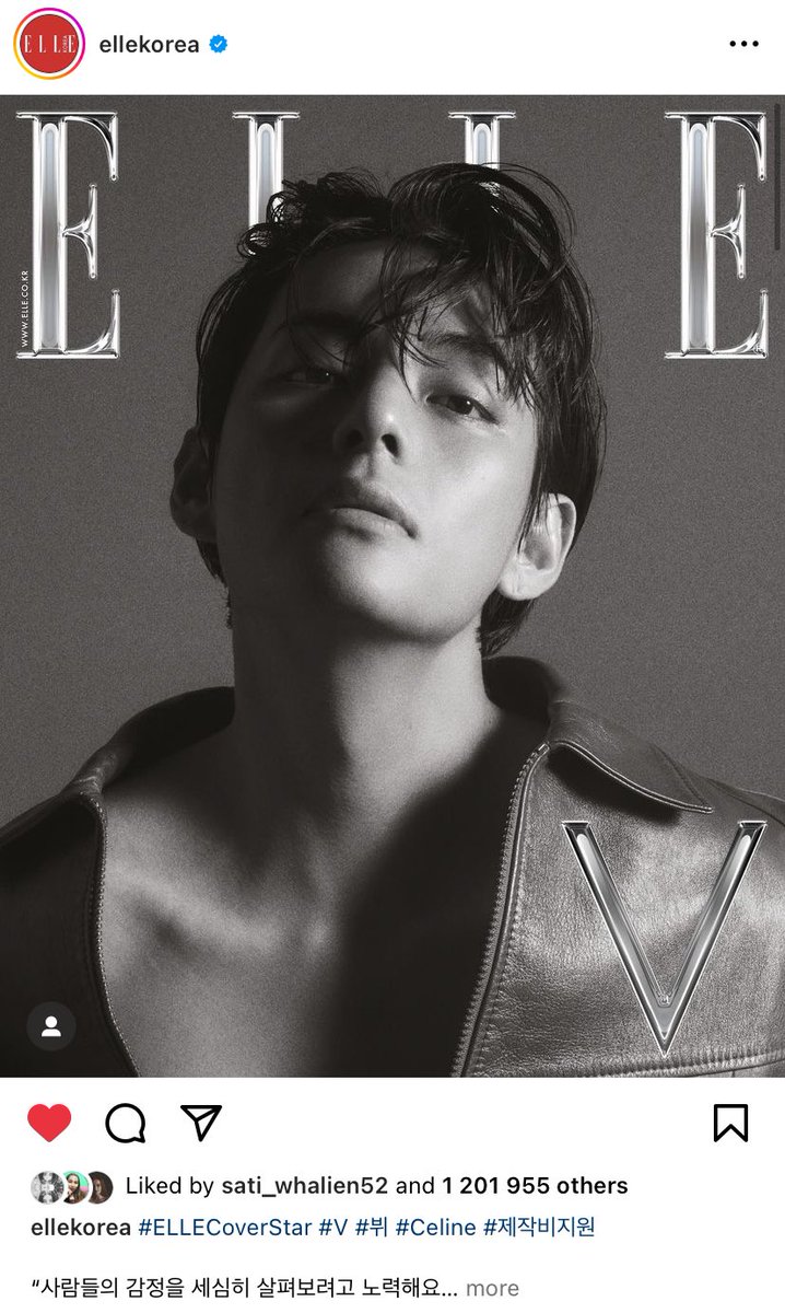 taesoothe's tweet photo. Taehyung’s ELLE cover posts are now for ELLE Korea first ever to surpass 1M likes 🚀🚀🚀 

ELLE Korea the most liked posts in Instagram

#1 Tae ELLE cover — 1.21M
#2 Tae ELLE cover — 1.2M
#3 Tae ELLE cover — 1.16M
#4 Tae ELLE cover banner — 655k
#5 Goo Youngjung & Lee Jaewook — 502k
#6 Josh Harmon reenaction — 441k
#7 TXT ELLE Man covers — 426k
#8 Hobi NYRE performance news — 420k