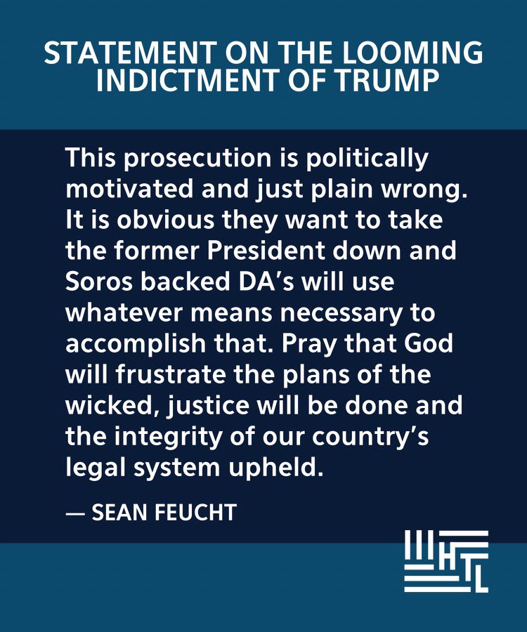 seanfeucht's tweet photo. My statement on the looming indictment of President Trump.

#HoldTheLine https://t.co/feqZ1SiDWd