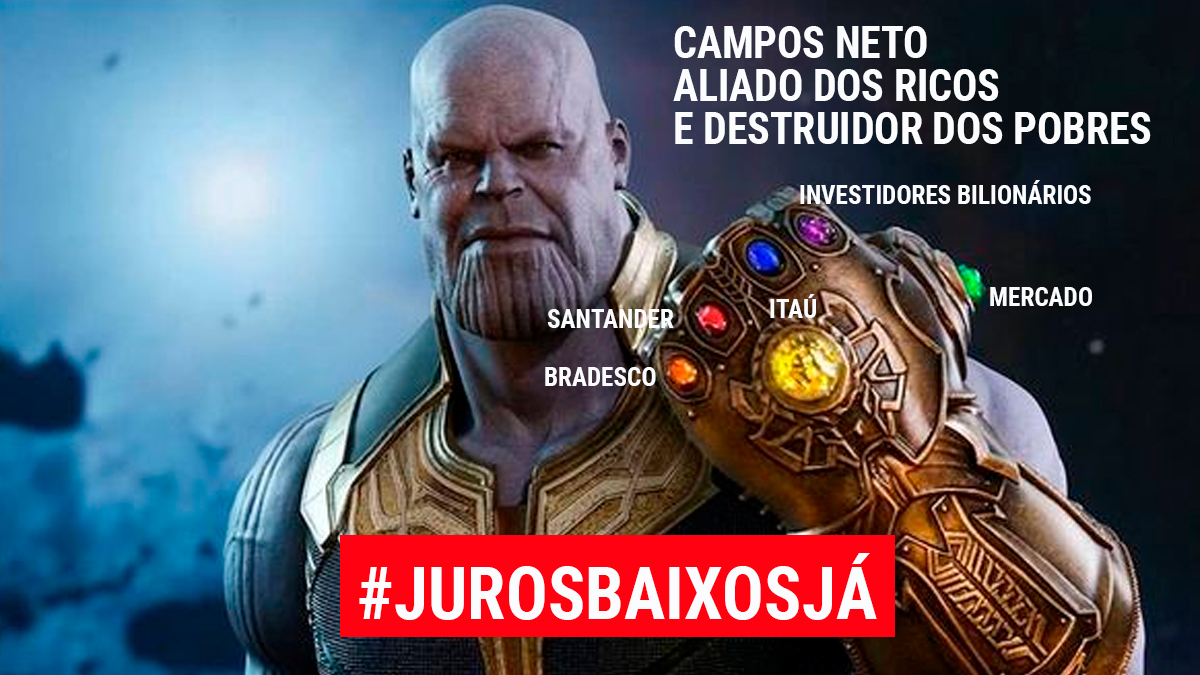 Contraf_CUT's tweet photo. Juros na estratosfera só interessam aos bancos, que desse jeito ganham uma montanha de dinheiro com os títulos da dívida pública brasileira. Por empregos e melhores salários para todos! Fora Campos Neto! #JurosBaixosJá https://t.co/A2PV5y1a5j