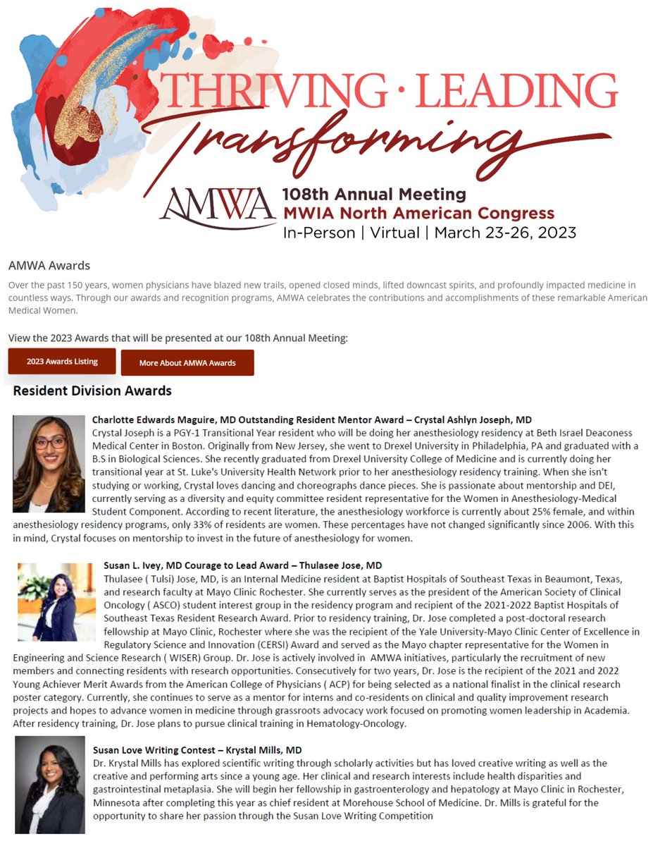 Thank you @AMWADoctors  for selecting an incredible panel of women & selecting me as the recipient of the 2023 - Susan L. Ivey, MD Courage to Lead Award. Humbled & grateful to be able to represent @BhsetI @BHSET @MayoAnesthesia #womeninOncology