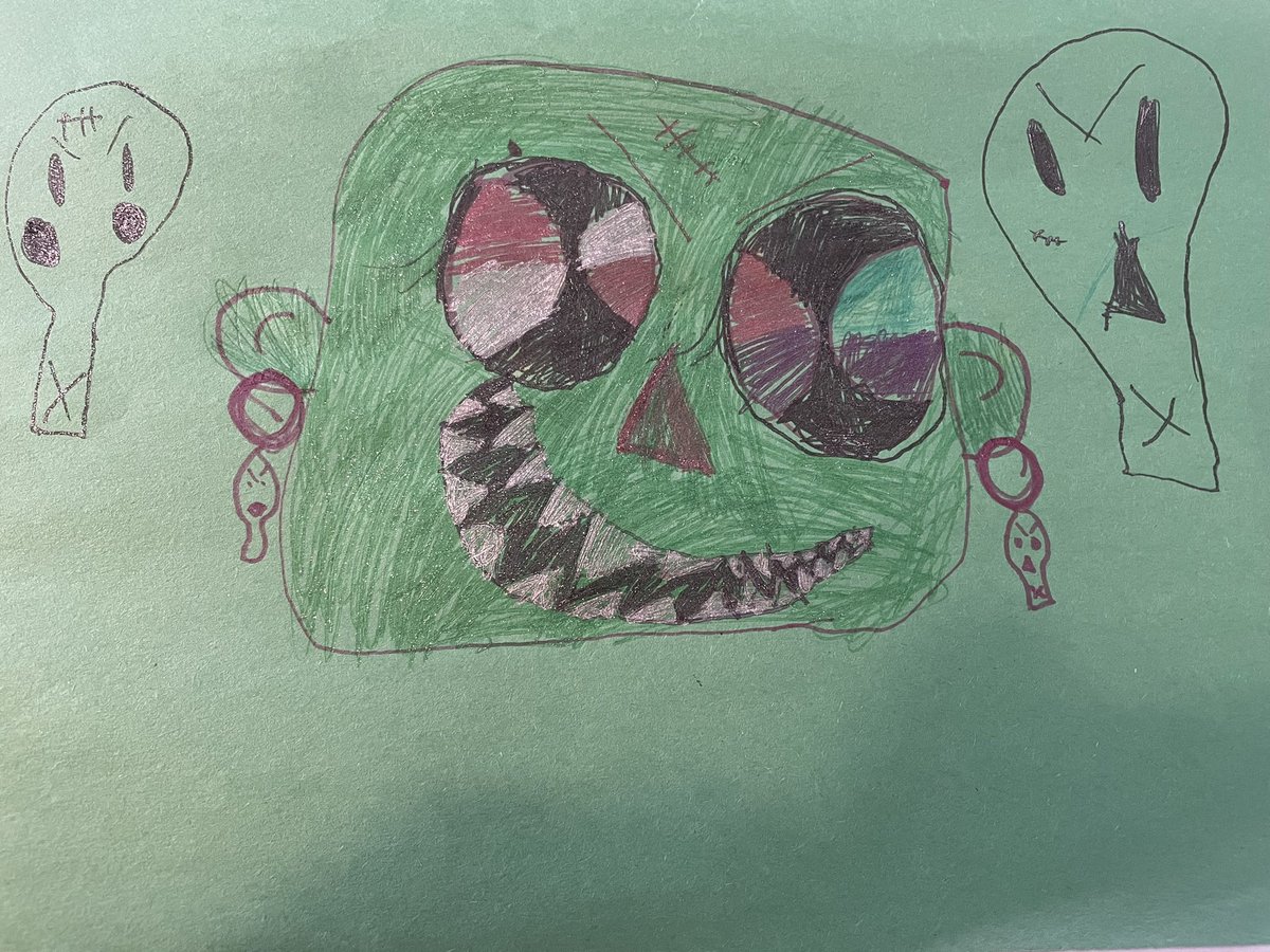 betty_nft's tweet photo. Updates from home: my 6 year old’s version of @Deadfellaz https://t.co/fbFB95NKwV